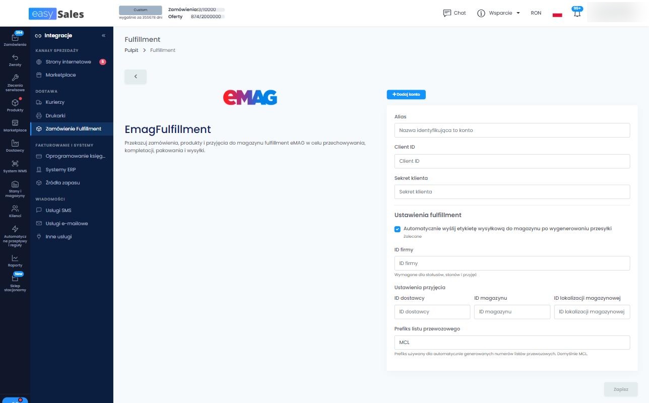Aktywacja dostawy przez eMAG, bezpośrednio z easySales