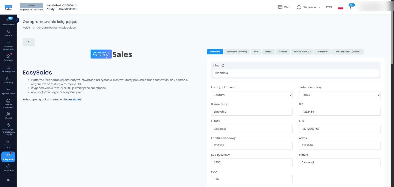 Typy dokumentów w fakturowaniu easySales, w tym proforma