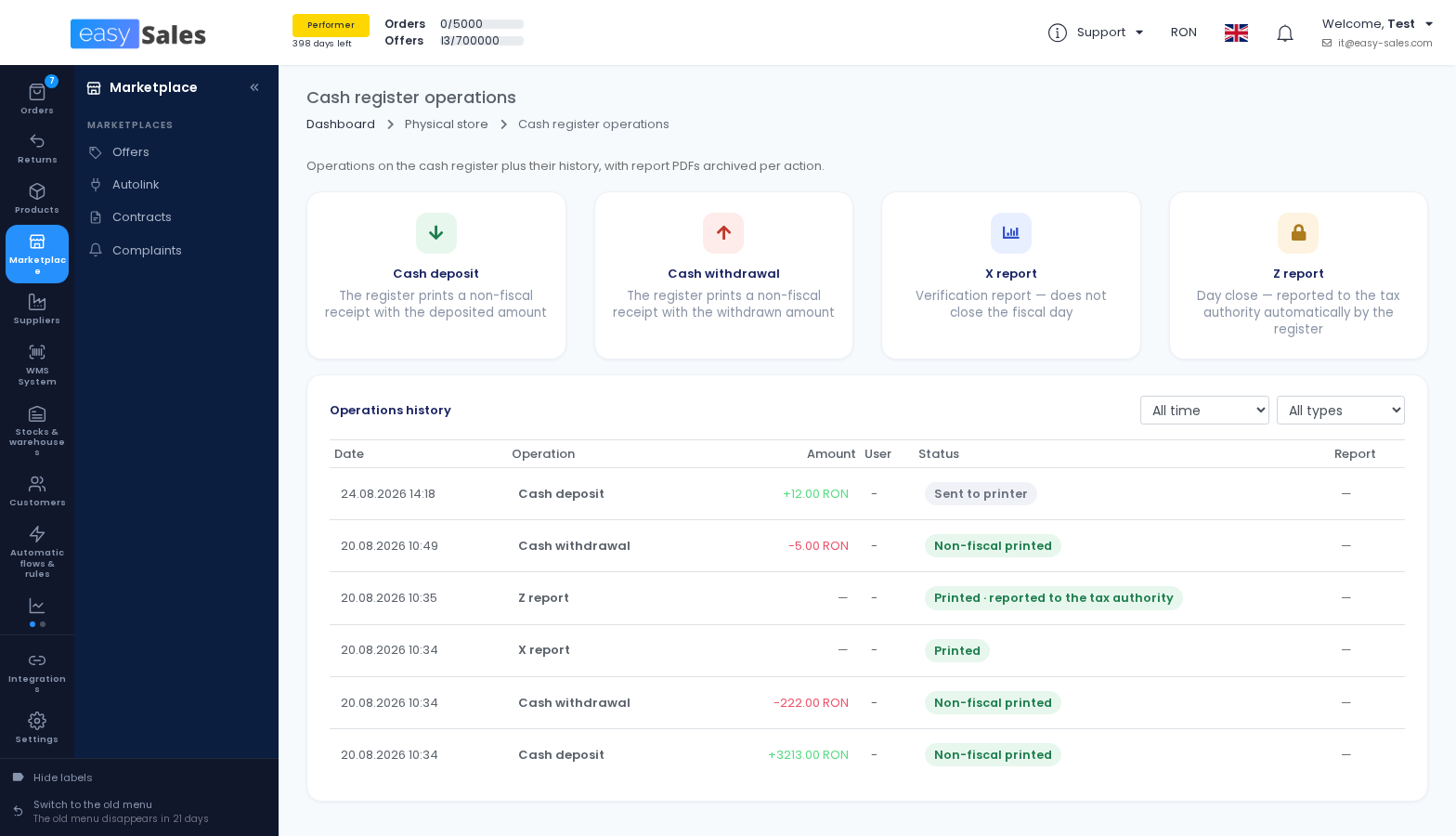 Click to enlarge The redesigned easySales menu: a rail of sections on the left and a panel beside it with the pages of the selected section
