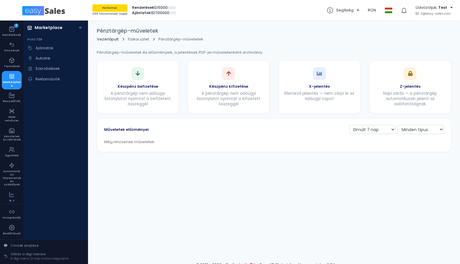 Kattints a nagyításhoz Az ujratervezett easySales menu: szekciok savja balra, mellette panel a kivalasztott szekcio oldalaival