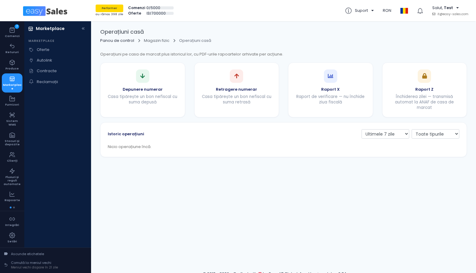 Click pentru mărire Meniul easySales redesenat: o bara de sectiuni in stanga si un panou alaturi cu paginile sectiunii alese