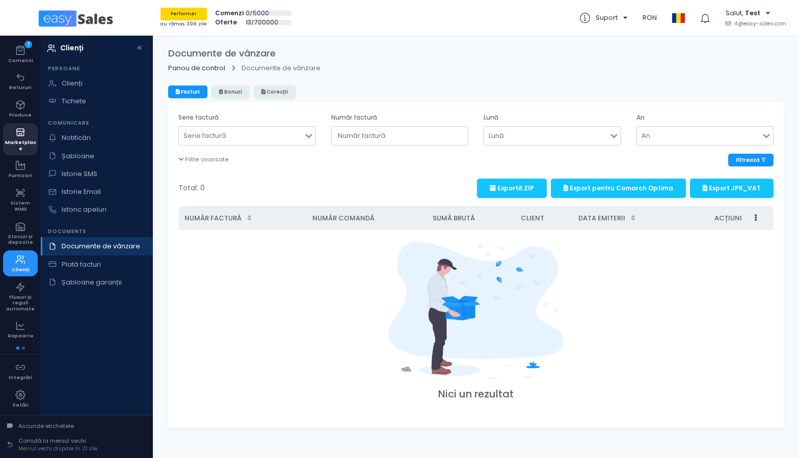 Click pentru mărire Butonul Export JPK_VAT din pagina Documente de vanzare din easySales