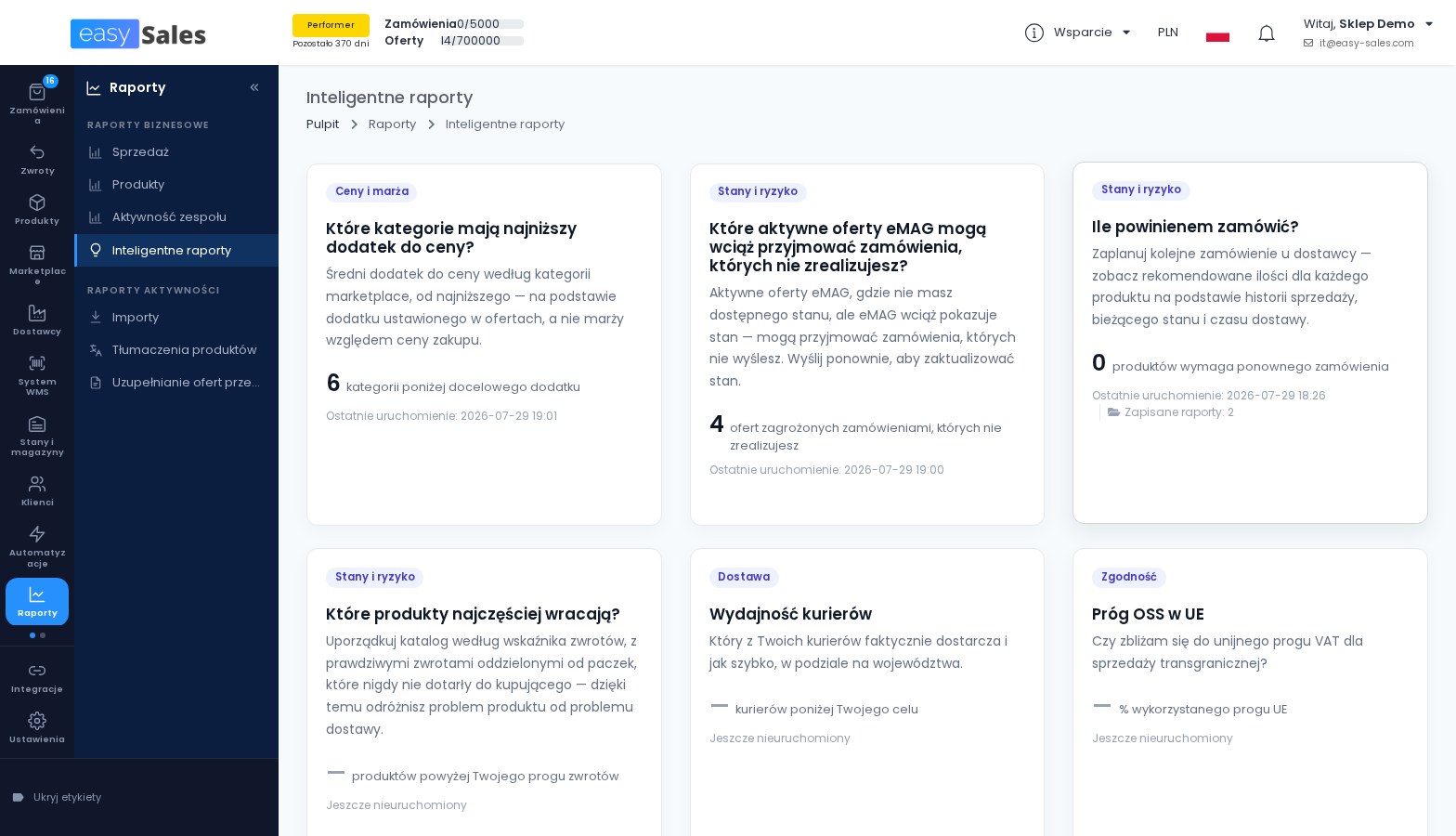 Kliknij, aby powiększyć Katalog inteligentnych raportów w easySales z nowymi raportami zwrotów, wydajności kurierów i progu OSS w UE
