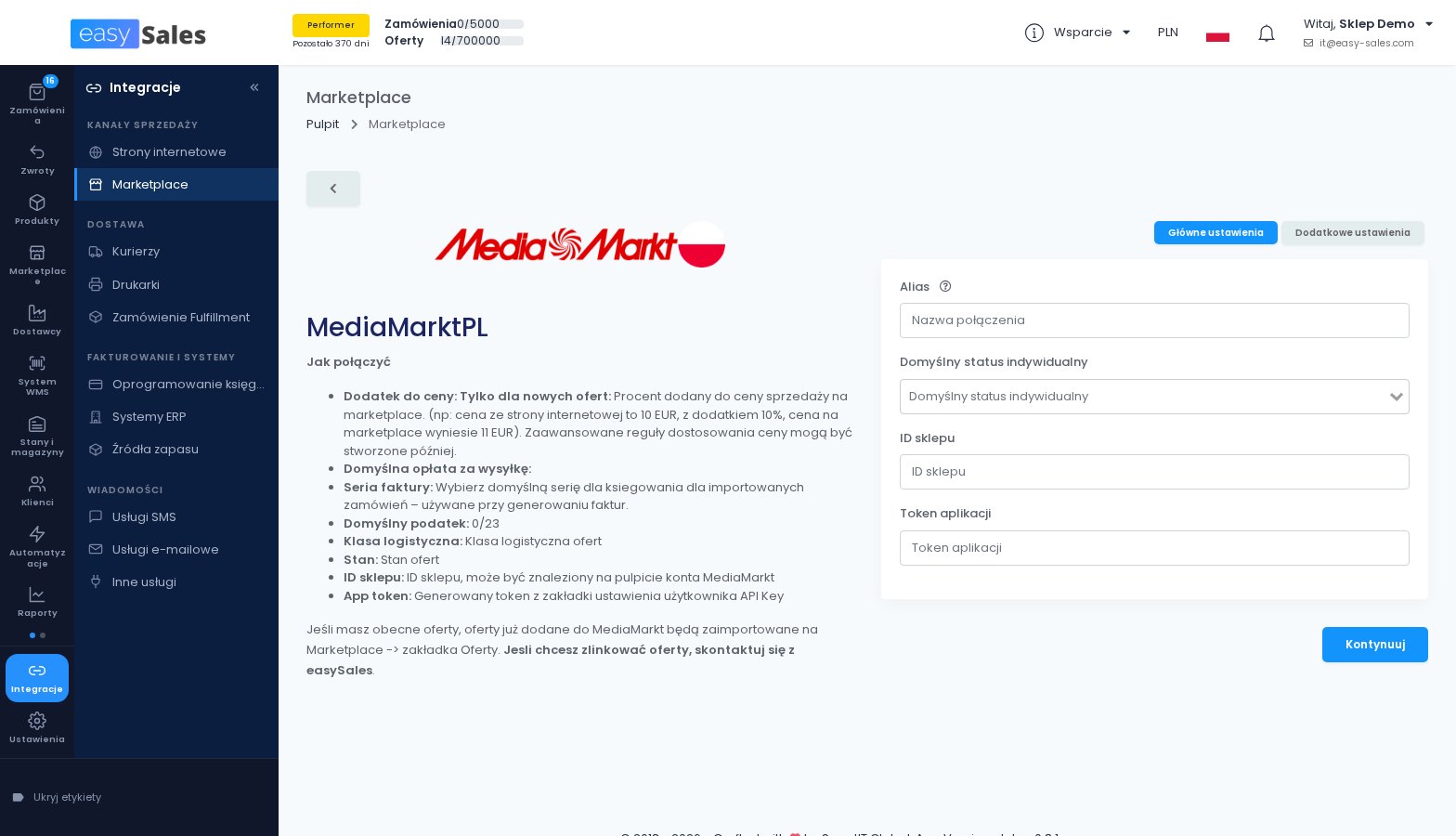 Kliknij, aby powiększyć Formularz połączenia z MediaMarkt Polska w easySales