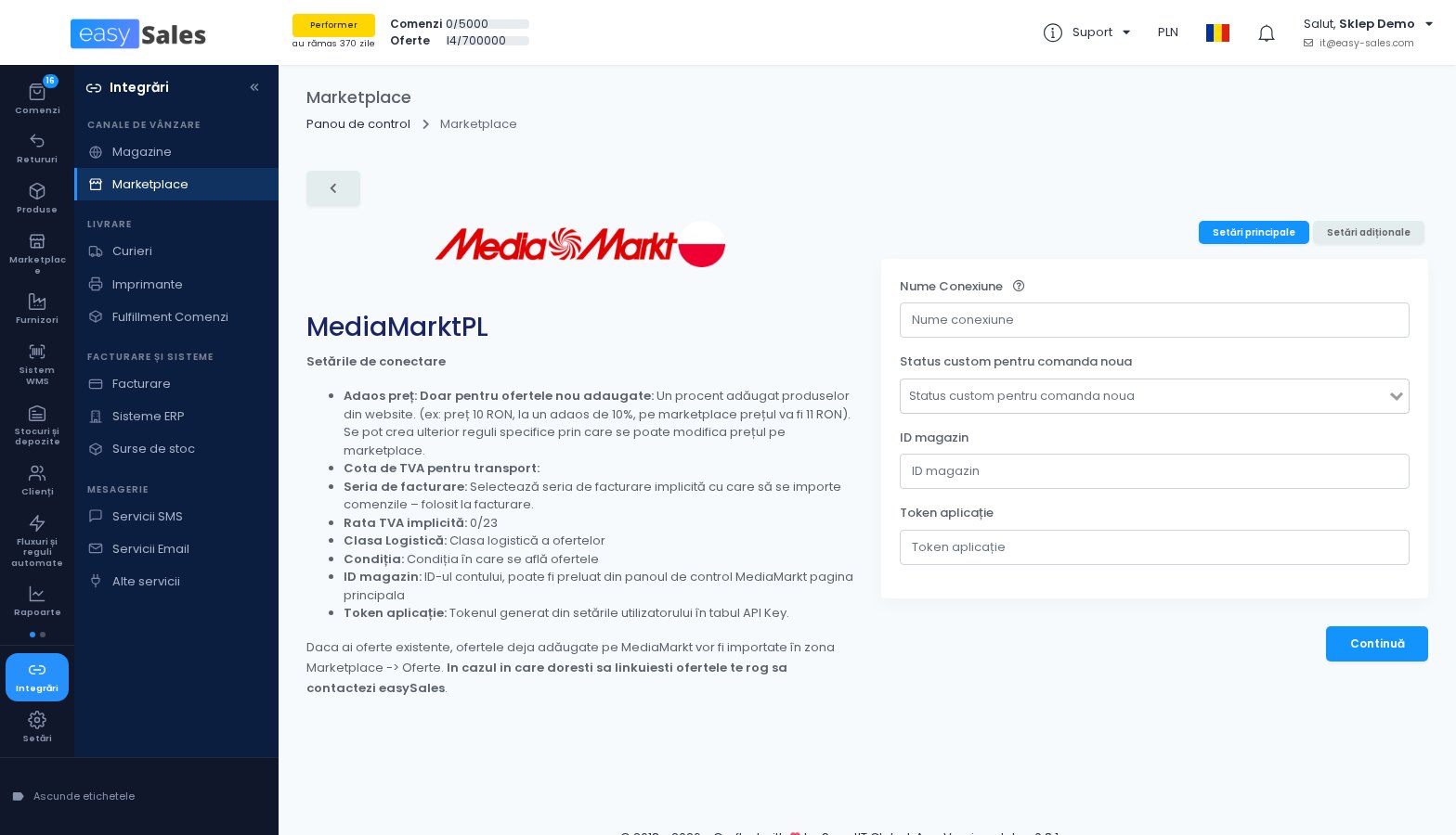 Click pentru mărire Formularul de conectare MediaMarkt Polonia in easySales