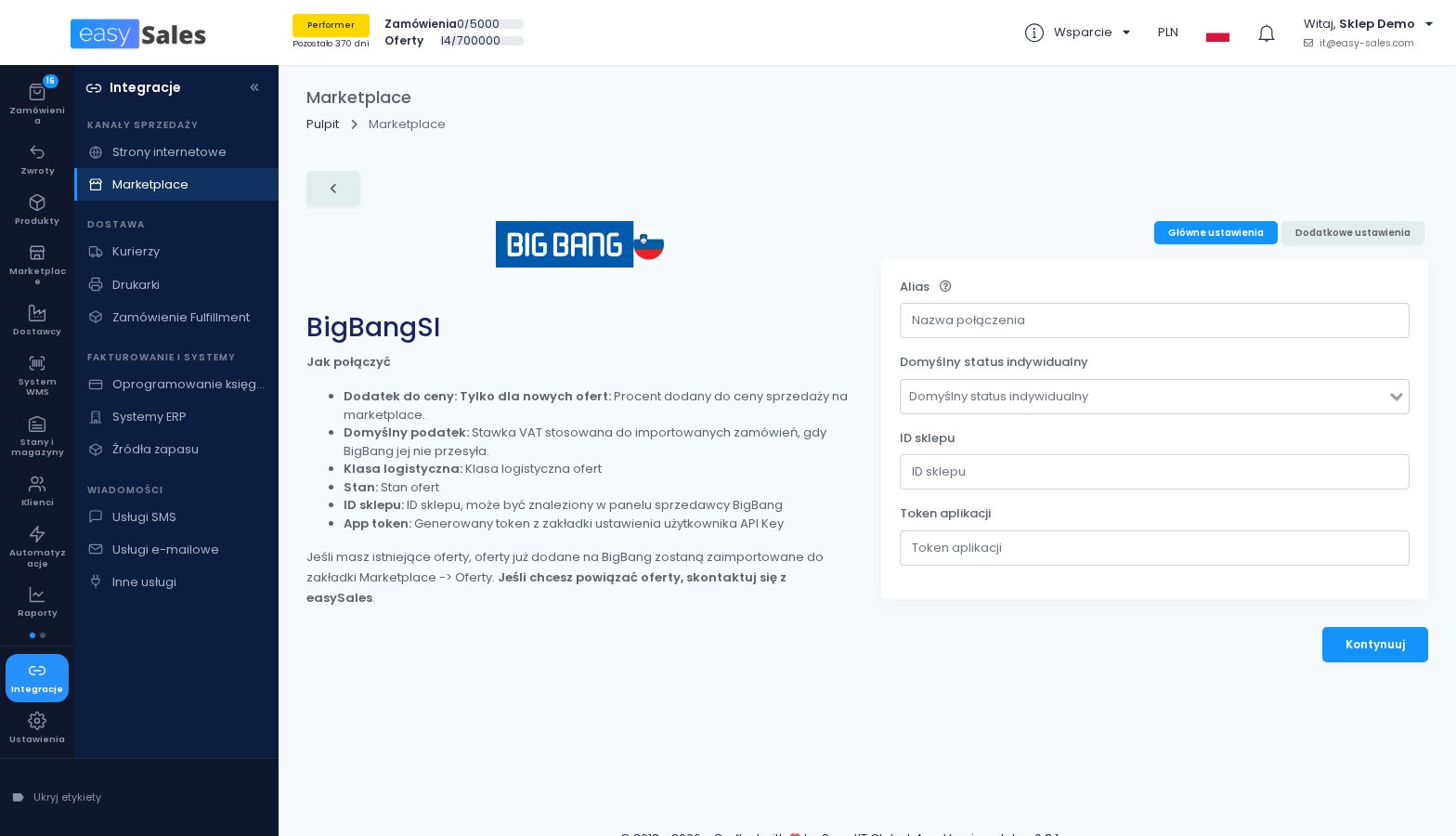 Kliknij, aby powiększyć Formularz połączenia z BigBang w easySales