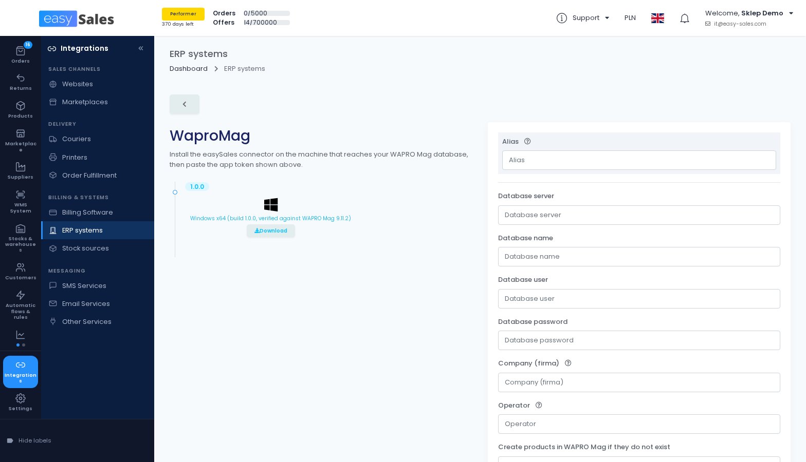 The WAPRO Mag connection, with the easySales connector download in easySales