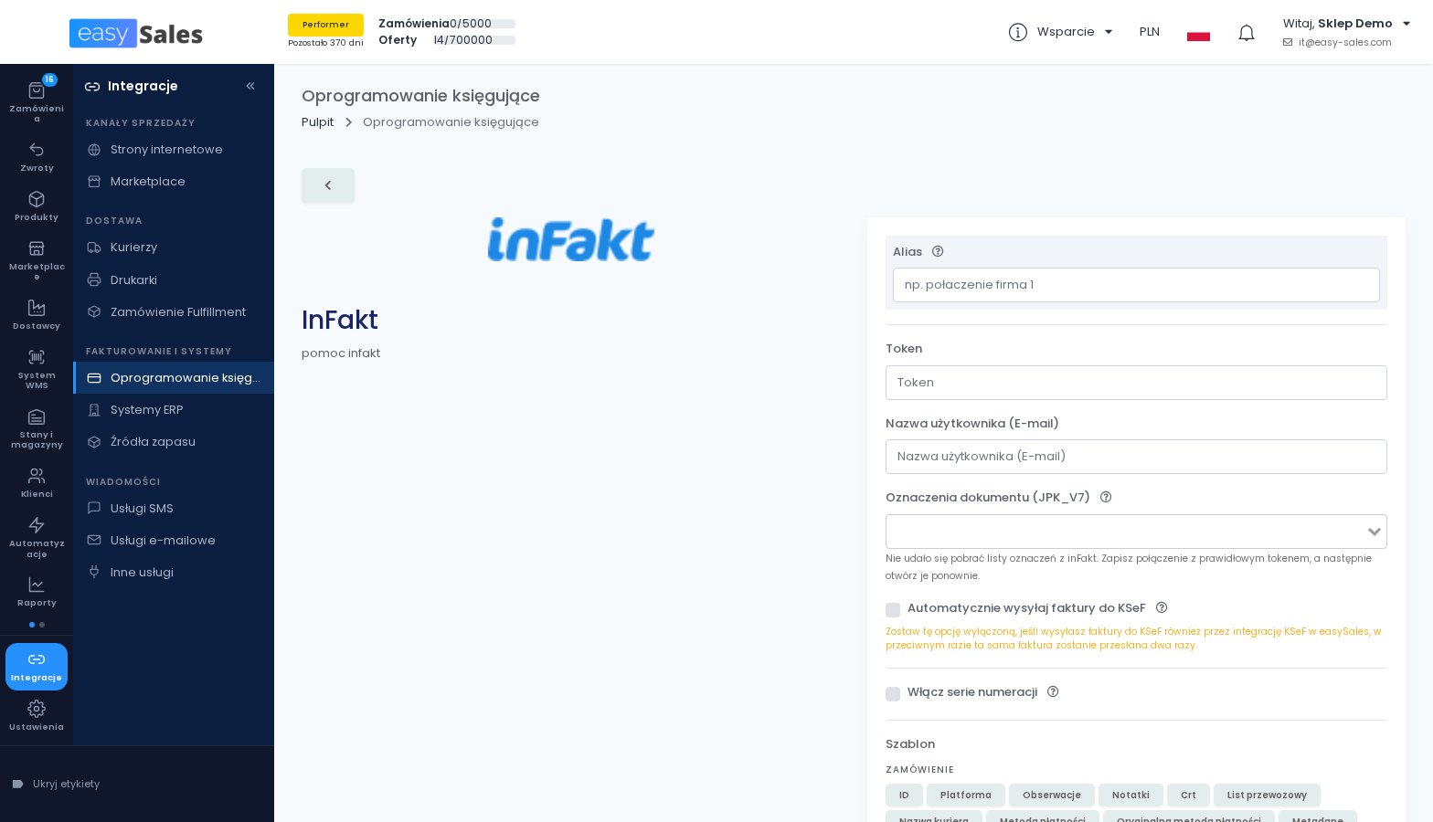 Kliknij, aby powiększyć Połączenie z inFakt z opcją automatycznej wysyłki faktur do KSeF w easySales