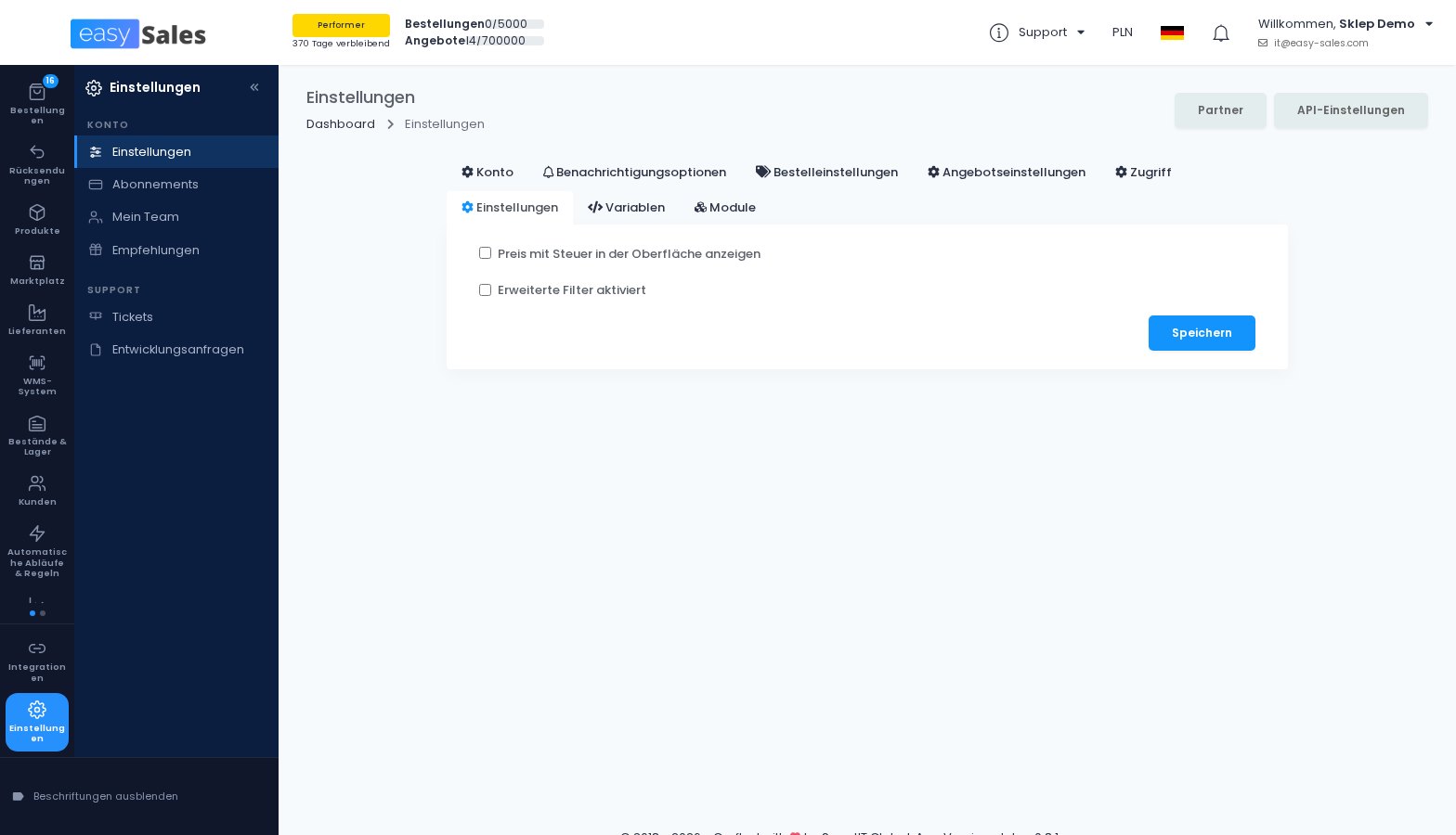 Die Einstellung, Preise mit Steuer anzuzeigen und einzugeben in easySales