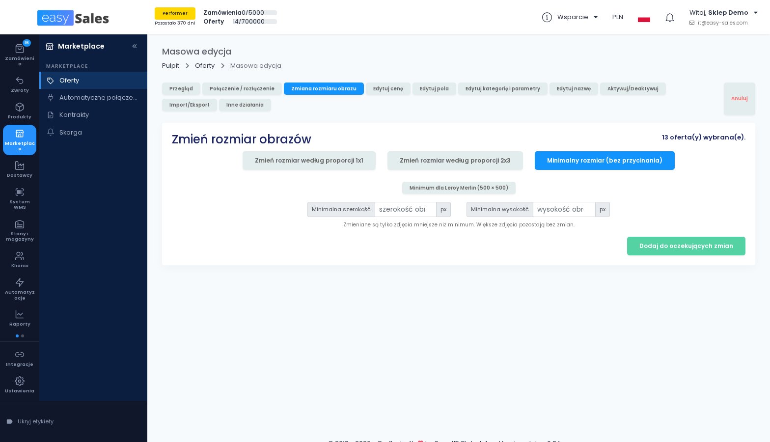 Kliknij, aby powiększyć Zmiana rozmiaru zdjęć do minimalnego rozmiaru w masowej edycji w easySales