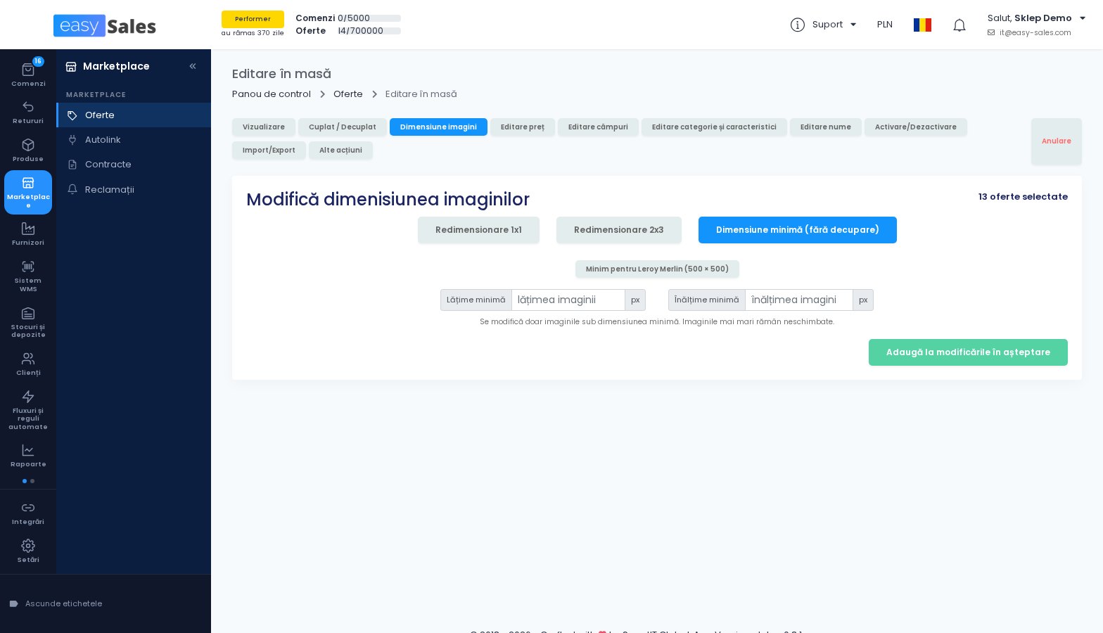 Click pentru mărire Redimensionarea imaginilor la dimensiunea minima in editarea in masa in easySales