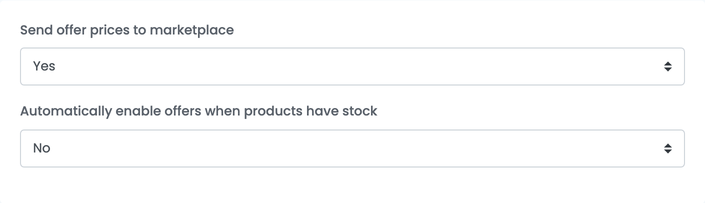 Der Tab Additional settings von Lajumate: Send offer prices to marketplace Yes und Automatically enable offers when products have stock No.