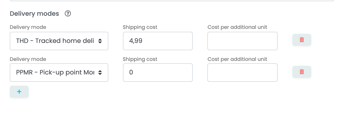 Delivery modes: THD - Tracked home delivery mit Shipping cost 4,99 und eine Versandart mit Abholpunkt mit Shipping cost 0.