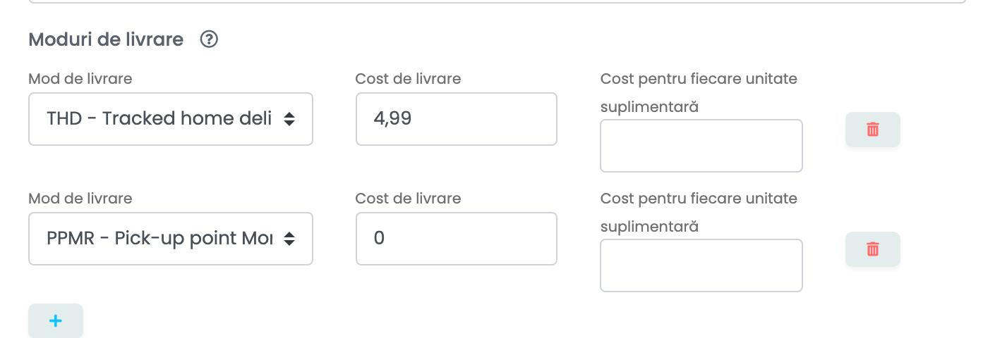 Moduri de livrare: THD - Tracked home delivery cu un cost de livrare de 4,99 și PPMR, un punct de ridicare Mondial Relay, cu un cost de livrare de 0.