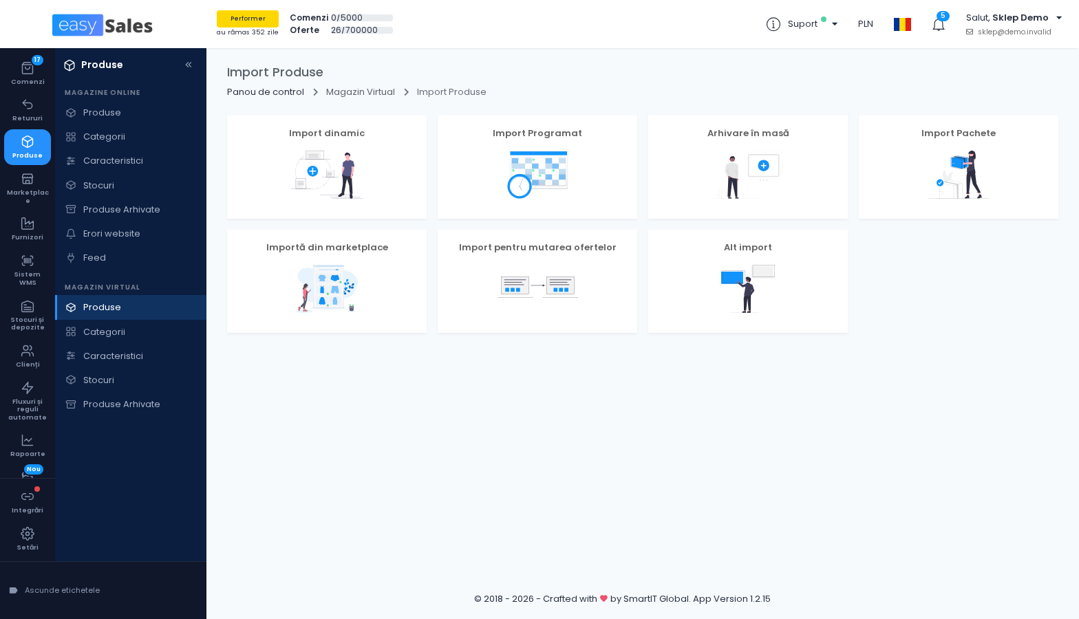 Pagina Import Produse din easySales cu cardul Importă din marketplace