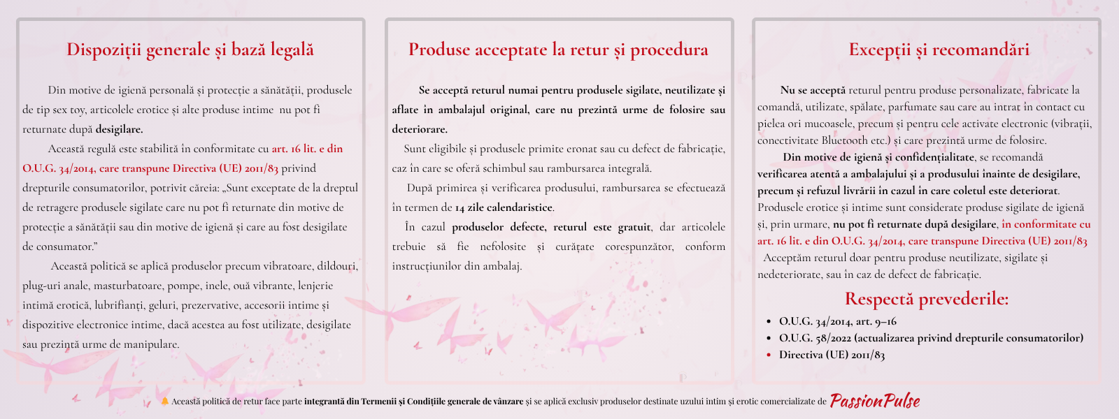 Politica de retur PassionPulse conform legislației UE și OUG 34/2014