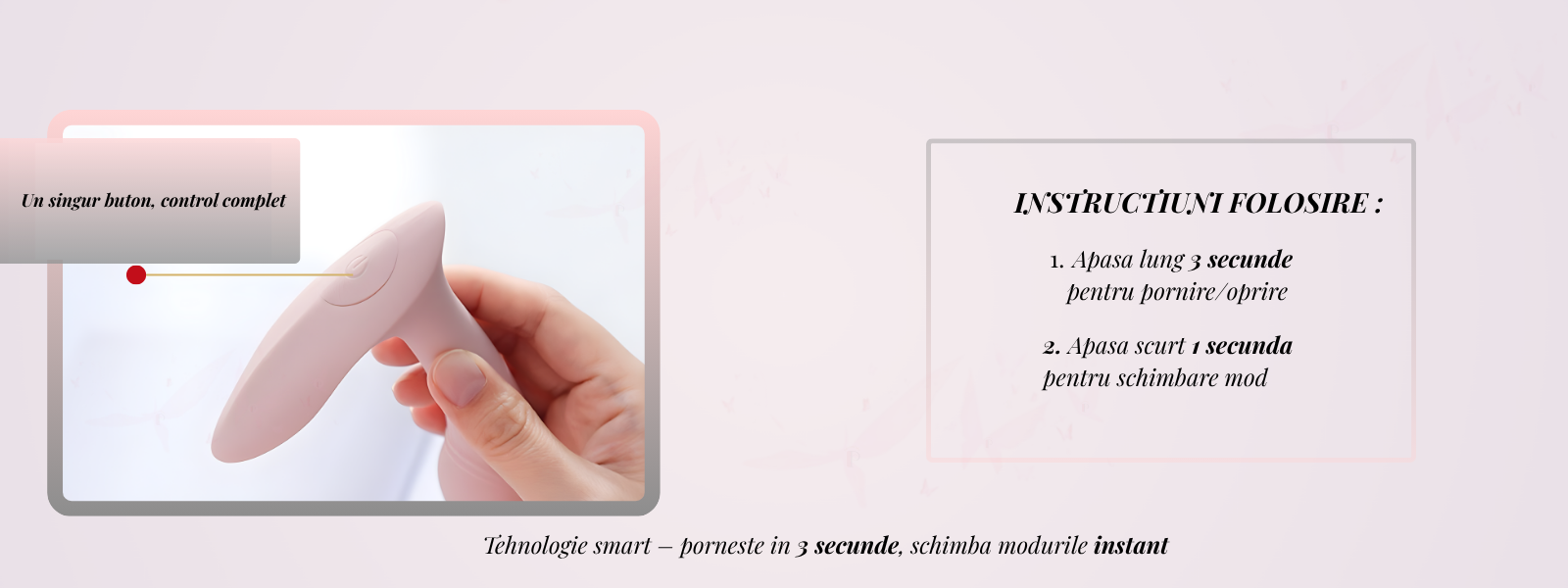 Vibrator PassionPulse cu un singur buton pentru control rapid al modurilor de vibrație