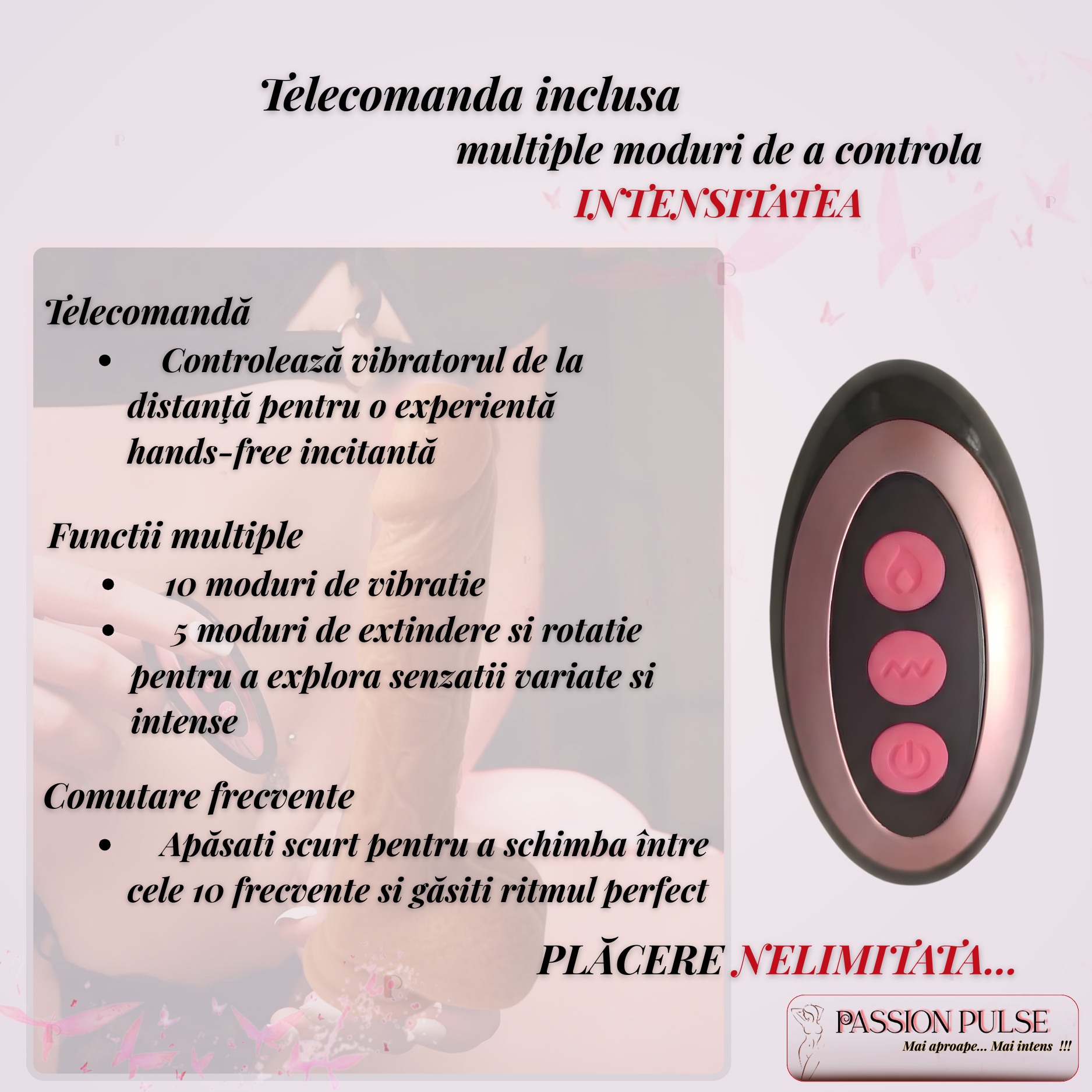 telecomanda PassionPulse control intensitate vibratii rotatie extensie