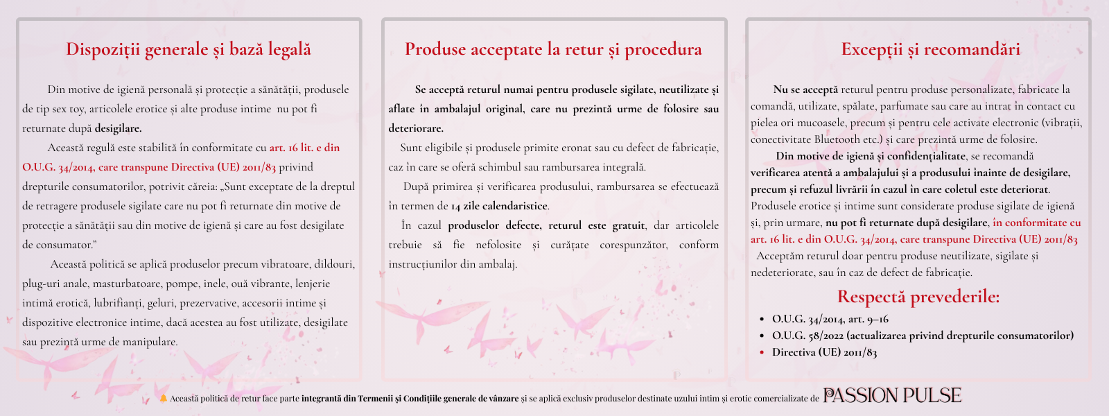 Politica de retur PassionPulse pentru produse intime – condiții și excepții