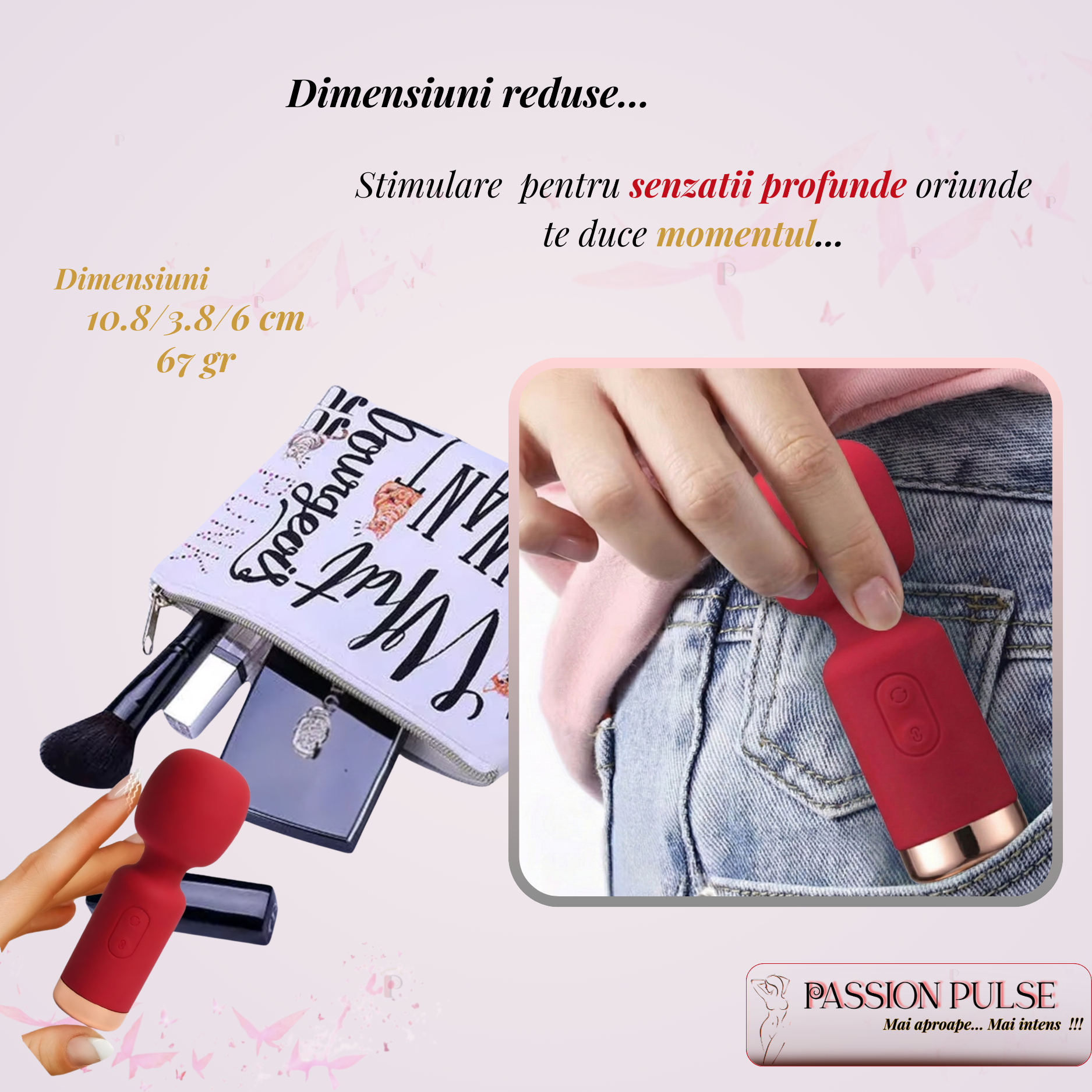Dimensiuni compacte pentru mini vibrator PassionPulse – portabil și discret
