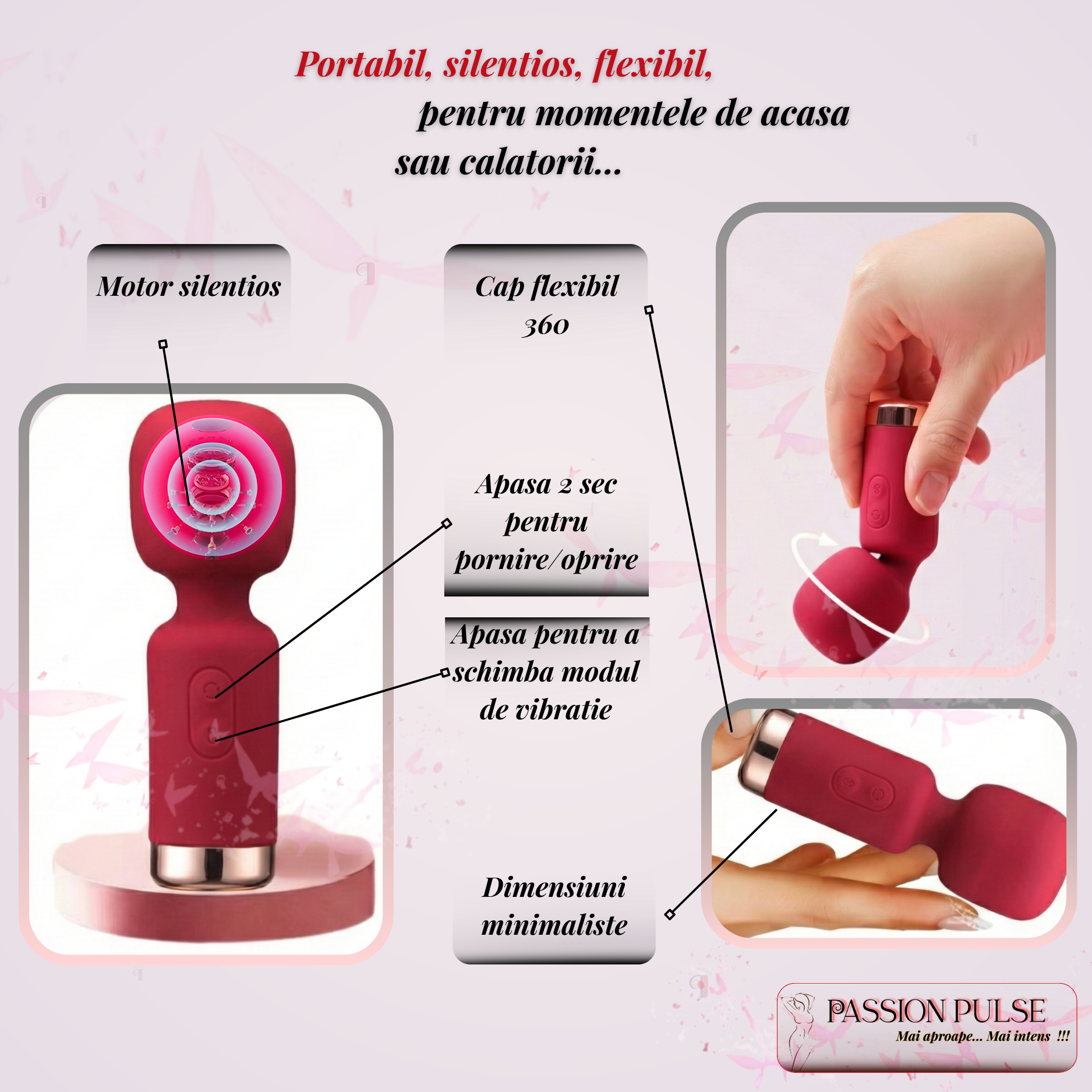 Cap flexibil 360 și butoane de control pentru mini vibrator PassionPulse MyLittleFriend