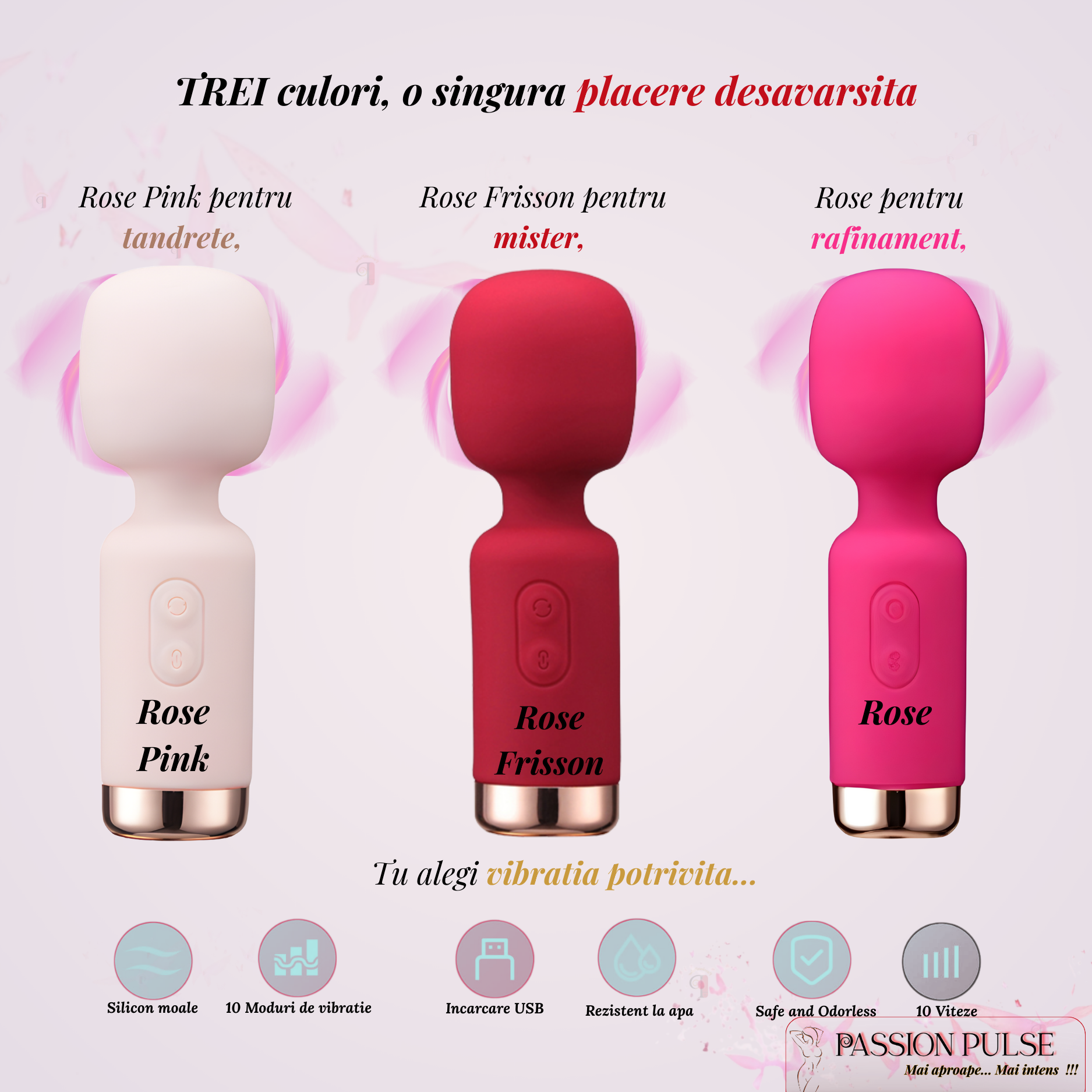 Vibrator mini PassionPulse MyLittleFriend - 3 culori și 10 moduri de vibrație, încărcare USB