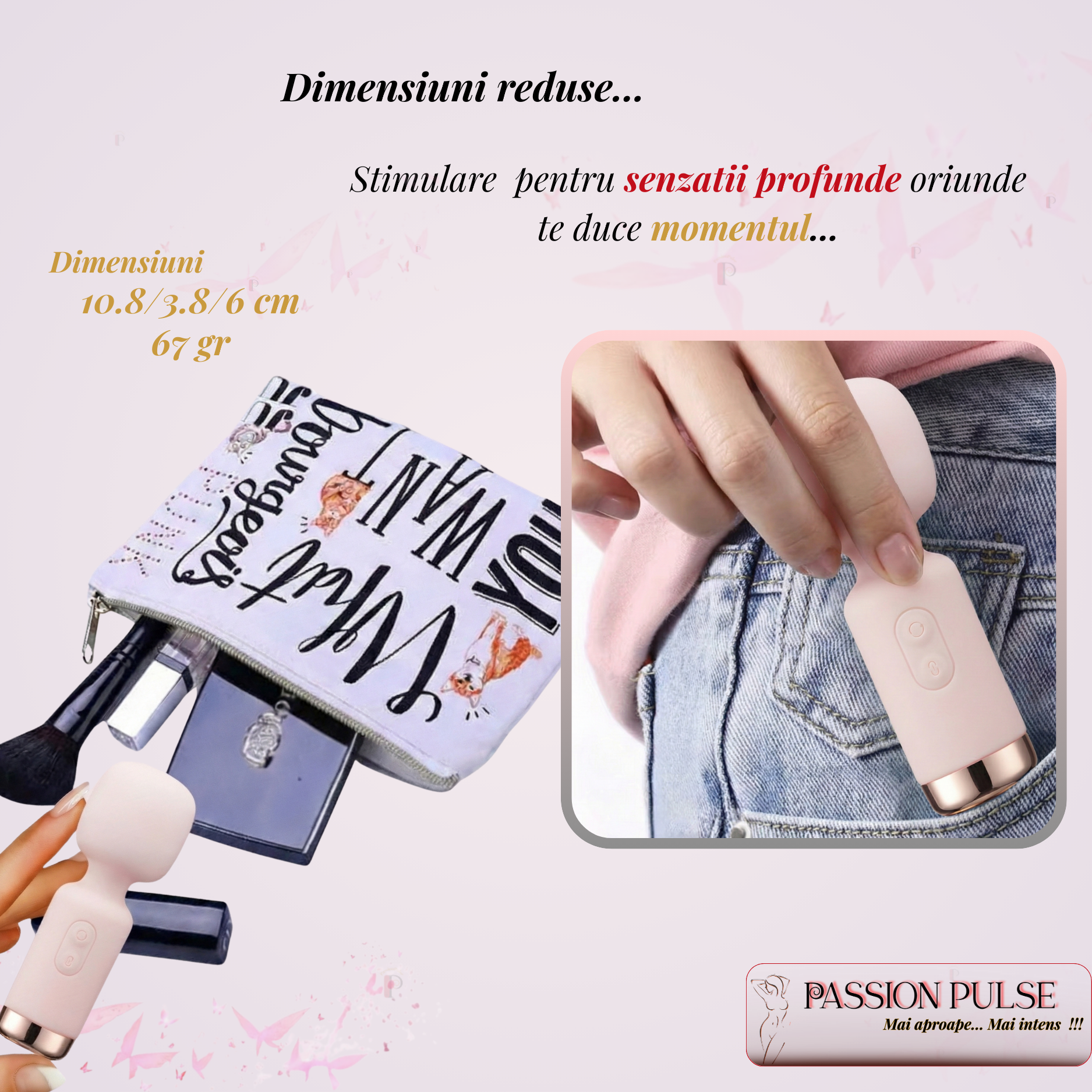 Dimensiuni compacte pentru mini vibrator PassionPulse - portabil și discret