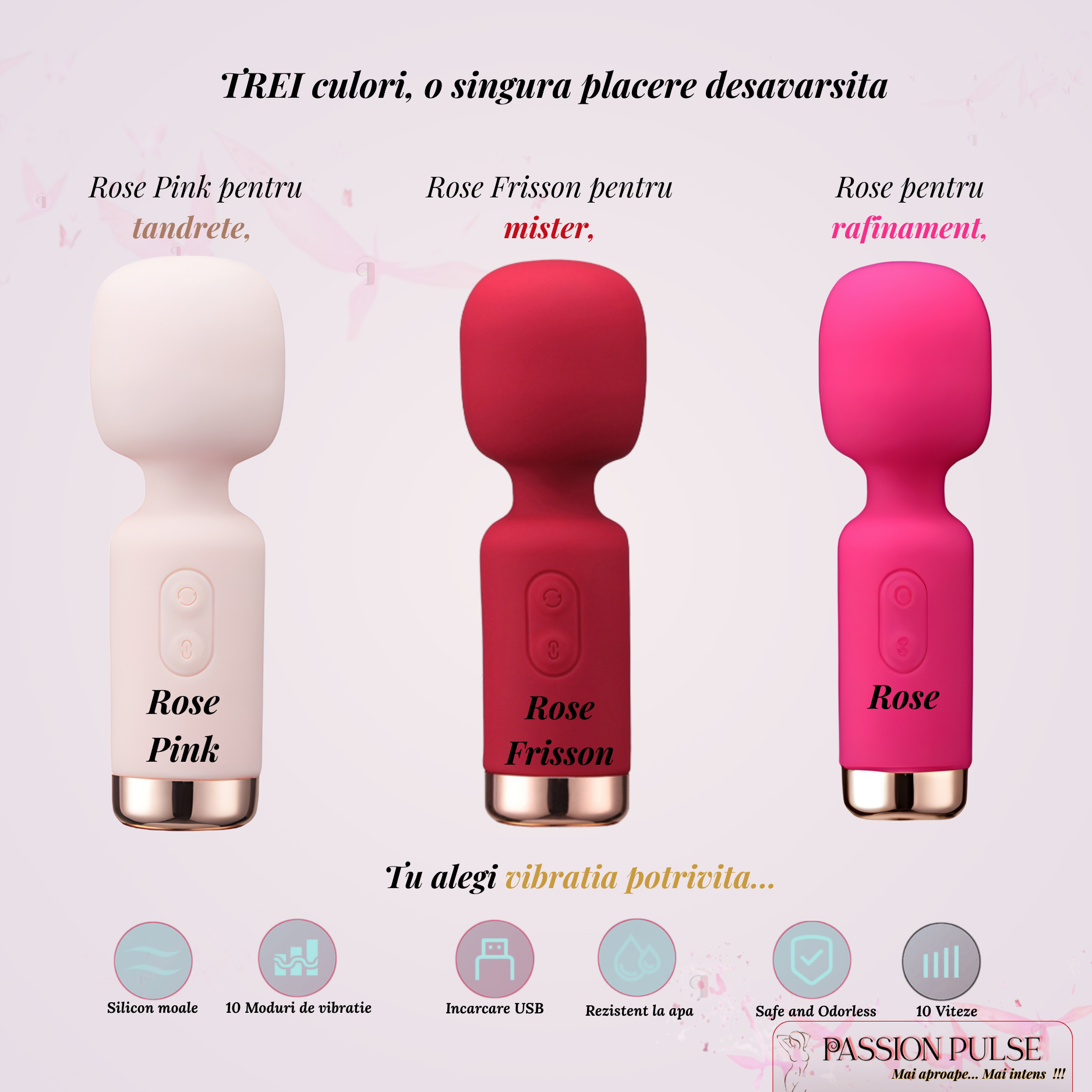 Vibrator mini PassionPulse MyLittleFriend - 3 culori și 10 moduri de vibrație, încărcare USB