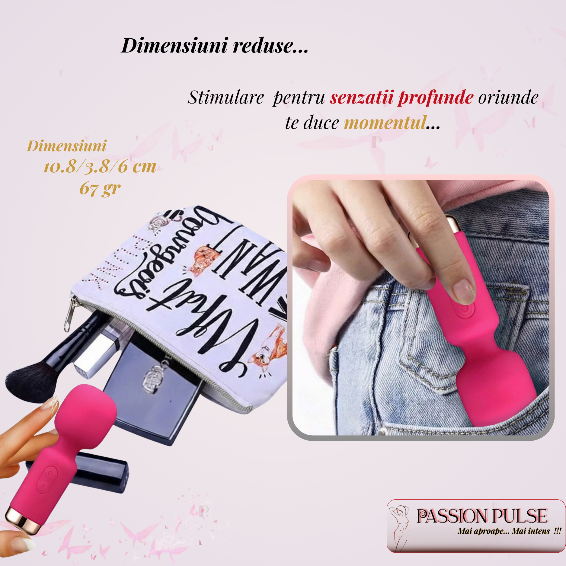 Dimensiuni compacte pentru mini vibrator PassionPulse - portabil și discret