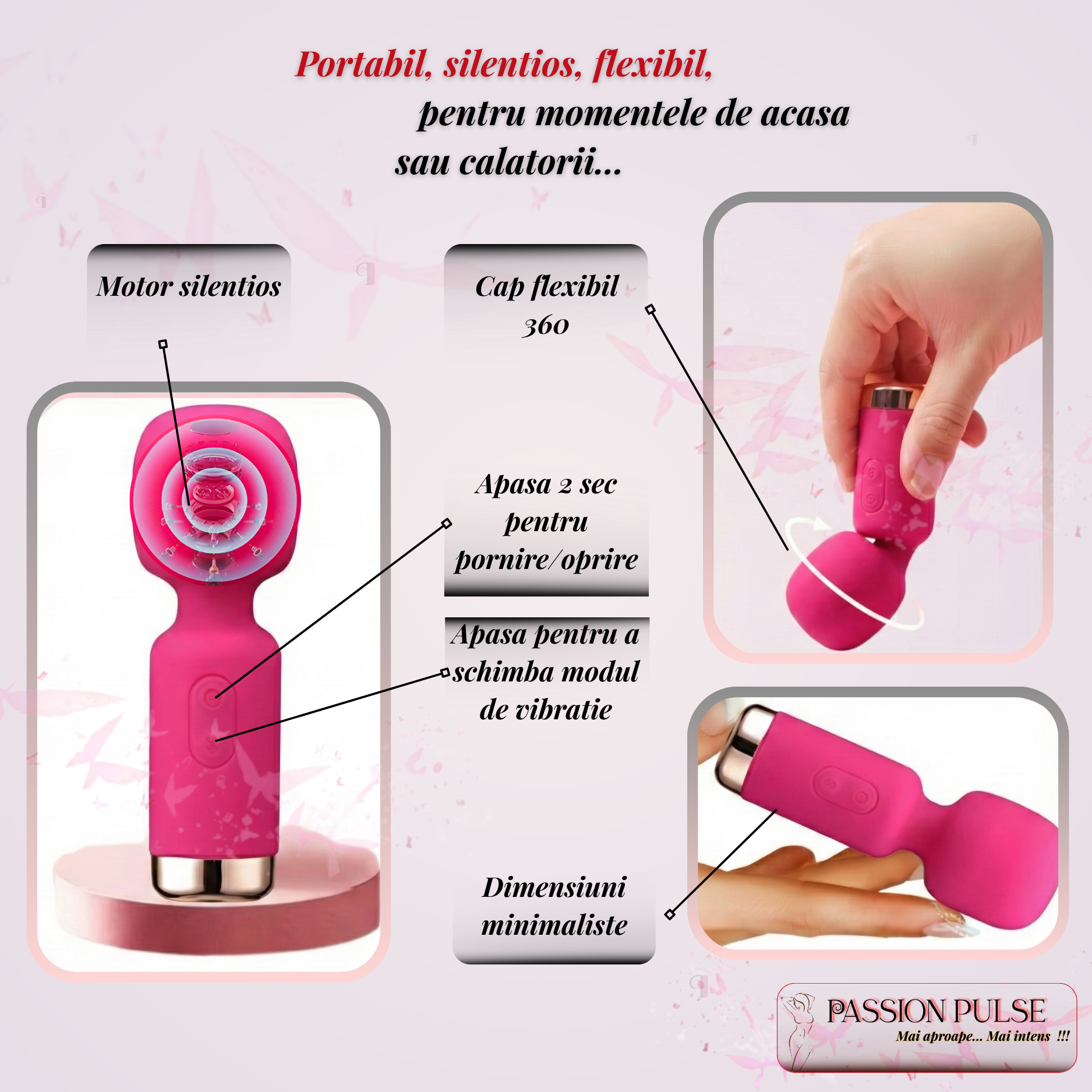 Cap flexibil 360 și butoane de control pentru mini vibrator PassionPulse MyLittleFriend