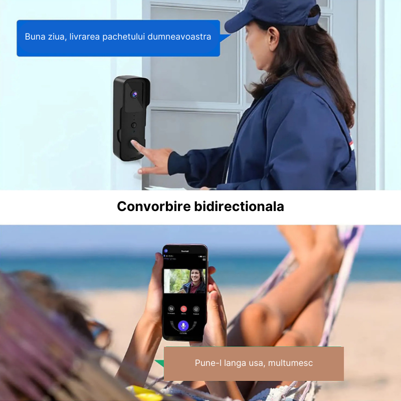 Sonerie Video Inteligenta MaGeCa® V30 fara fir/Wireless, Comunicare Bidirectionala de la distanta, Video Interfon HD, Night VIsion, Rezistenta la apa, Aplicatie dedicata iOS si Android, 2 baterii incluse 2 1718789369 sonerie%203